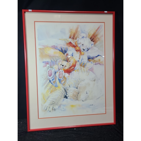 "A Polar Bear's Dream", Artist: Wendy Tosoff, 28/500,Offset Lithograph Framed Under Glass 29 X 37.5 