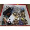 Image 1 : Costume Jewelry (9): Box w/ Fashion Watches, Bracelets, Small Bushnell Binoculars