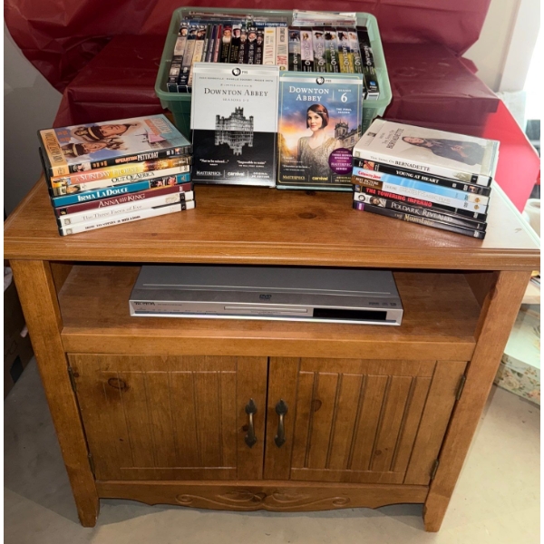 Toshiba DVD Player Mo.SG-3689 w/ Oak Cabinet 26x14x24 & Assorted Mixed Media 