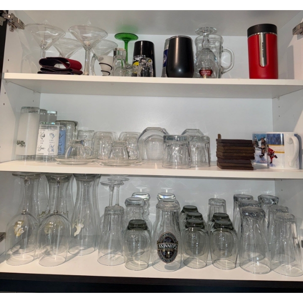 Cupboard Full Of Glassware For The Kitchen- Cups, Glasses, Mugs, Barware & More