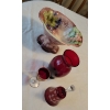 Image 2 : Vintage Ruby Red Art Glass w/ Decorative Limoges Serving Dish
