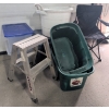 Image 4 : Utility Items Including Storage Bins, Aluminum Step Stool, and Folding Chair