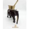 Image 3 : Brass Mortar and Pestle With Wooden Elephant Figurine