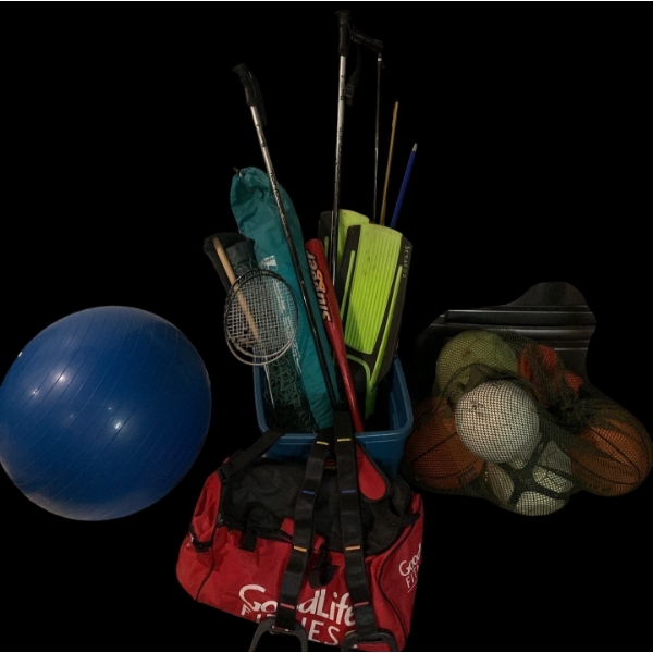 Assorted Sports Accessories - Volleyball Net Bat Golf Clubs Exercise Ball & More