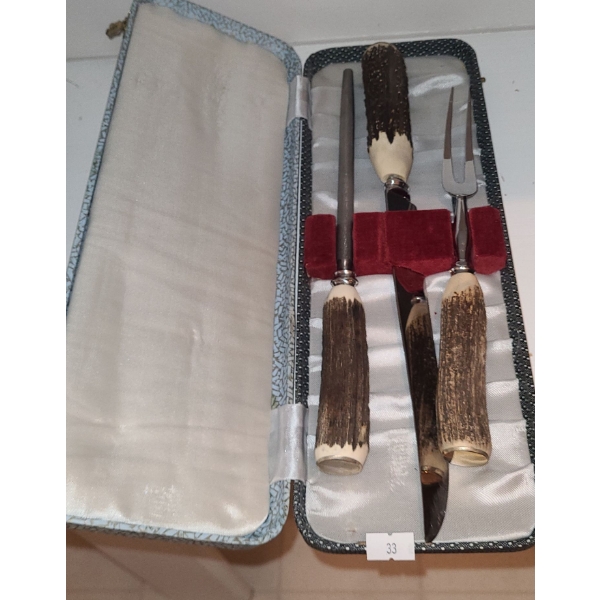 Premier Brand Stag Horn Carving Set w/ Sharpener and Box