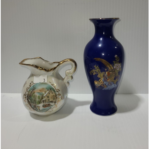 Creamer 3.5 T (Made in Japan) and Small Blue Decorative Vase 6 T 