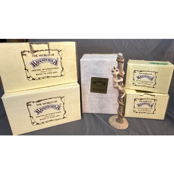 Krystonia Hand Painted Figurines, Made in England w/ Certificates,  6 Pieces - Lrgest ~8in Tall