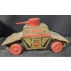 Image 3 : Carved Wood Ram Statue, Vintage Lithographed Toy Tank, and Decorative Storage Treasure Chest