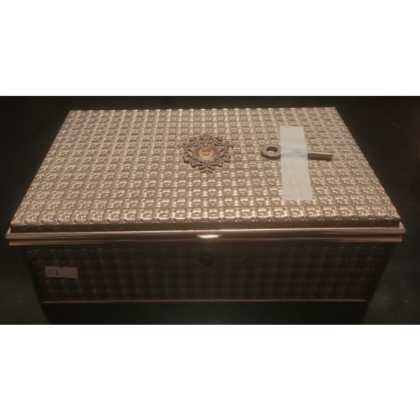 Silver Plated Brass Trinket Box w/ Key 