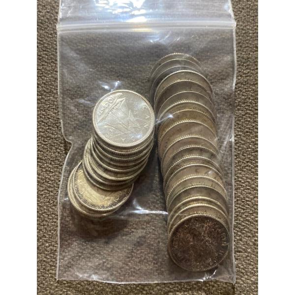 28 Canadian 10-Cent Pieces 80% Silver 2.33 Grams