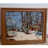 Image 1 : Rustic Embroidered Cabin Landscape Art 22x18