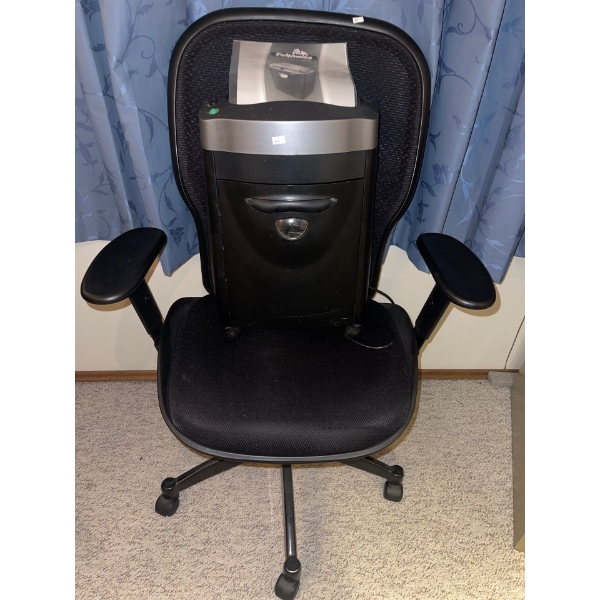 Breathable Office Chair on Casters Very Minimal Use Looks New w/ 'Fellowes' Portable Paper Shredder