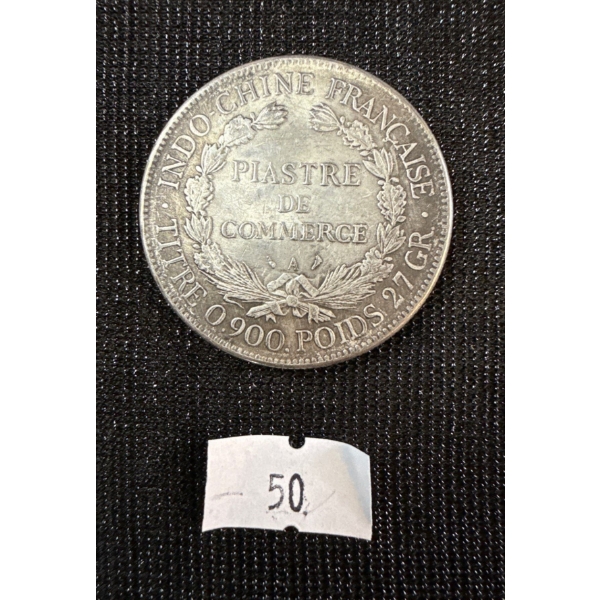 1908 French Indochina Silver 1 Piastre Coin