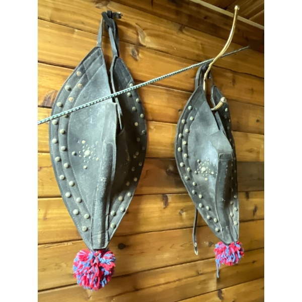 Antique Leather Horse Tack Sconces With Horse Whip 