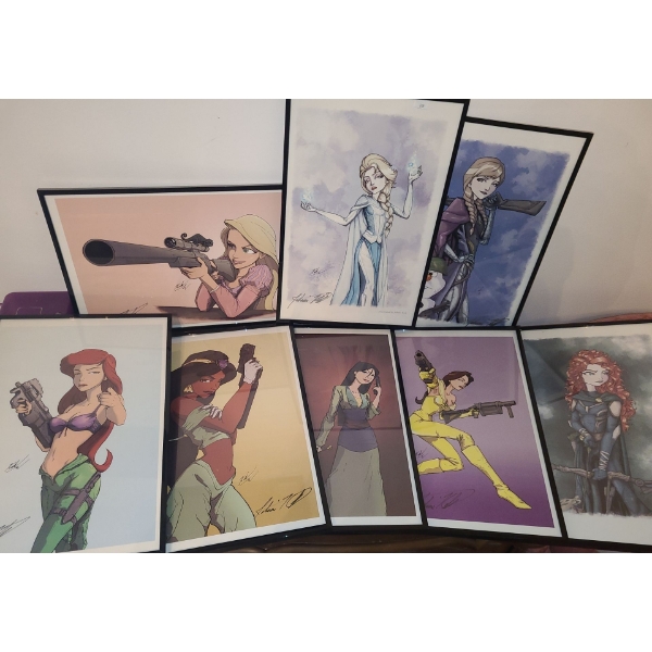 Reproduction Art of Disney Princesses "With Guns"