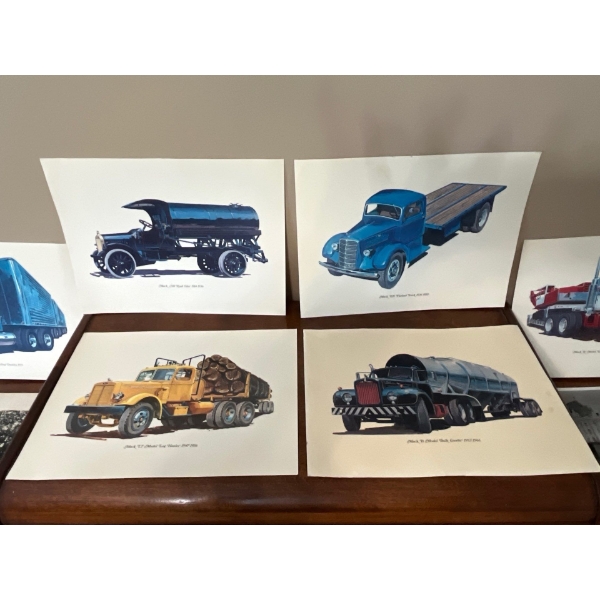  Collection of vintage colored, Truck prints and 1929 black-and-white Ford model a Pullium moving va