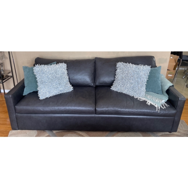 Cottswood Interiors Leather Two Cushion Charcoal Couch/Sofa 56" x 37" x 41" tall