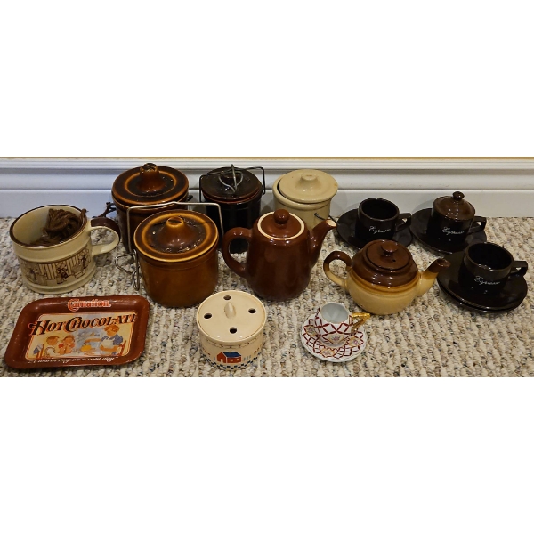 Stoneware and Ceramic Teapots, Mugs, Canisters, and Cups Lot