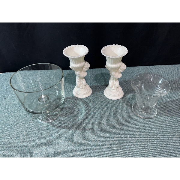 Glass Trifle Bowl, Plastic Candle Holders