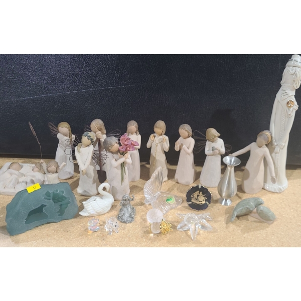 Assorted Figurines Including:  Willow Tree Figures, Mini Crystal and Glass, Tallest Figurine 11 T 