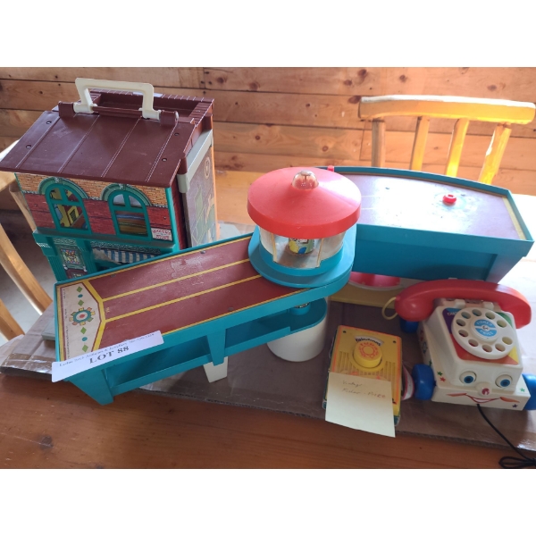 Vintage Fischer Price Airport, Sesame Street Building, Chatter Phone & Pocket Radio