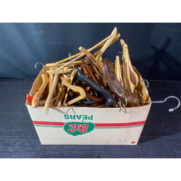 Box of Vintage and Antique Wooden Hangers from Different Parts of the World