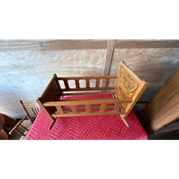 Vintage Wood Rocking Chair and Rocking Cradle  
