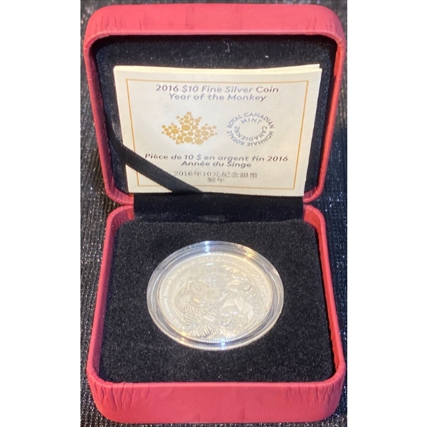 2016 $10 Year of the Monkey Fine Silver Coin 15.87 Grams