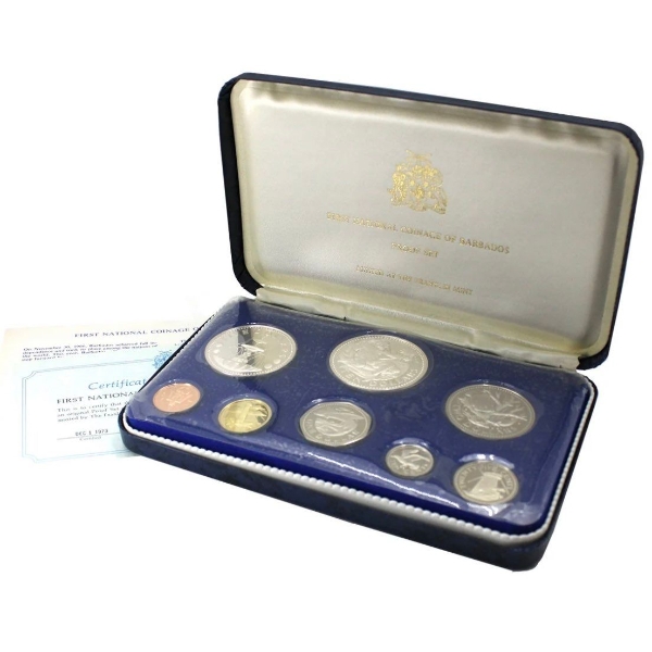 Barbados 1973 First Coinage 8-coin Proof Set Sealed in Case (See text) Very pretty