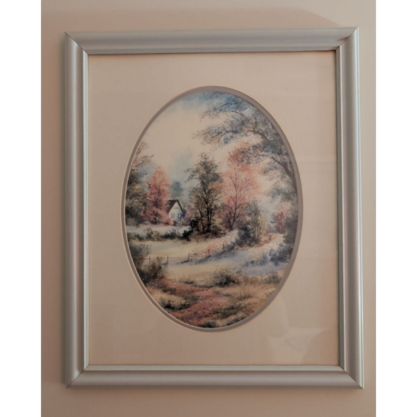 Vintage Syroco Oval Framed Art Print In Carved Wood Frame