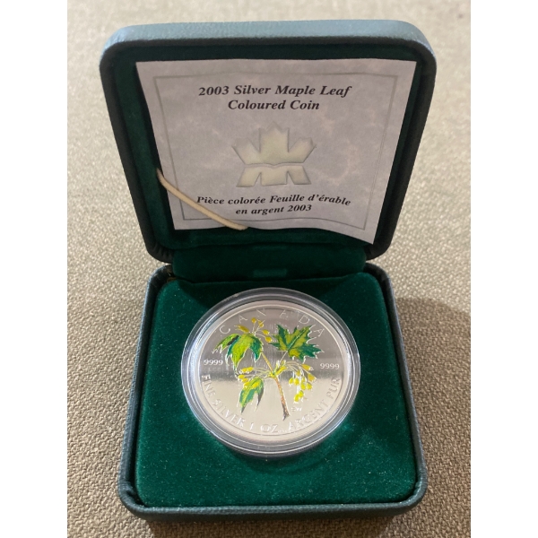 2003 Silver Maple Leaf Colored Coin with Original Case and Certificate