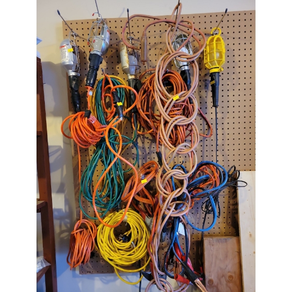 Cord Hoard - Extention Cords Booster Cables Work Lamps & More