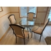 Image 1 : Modern Glass w/ Base Metal Dinette and Four Upholstered Chairs 48'x28'