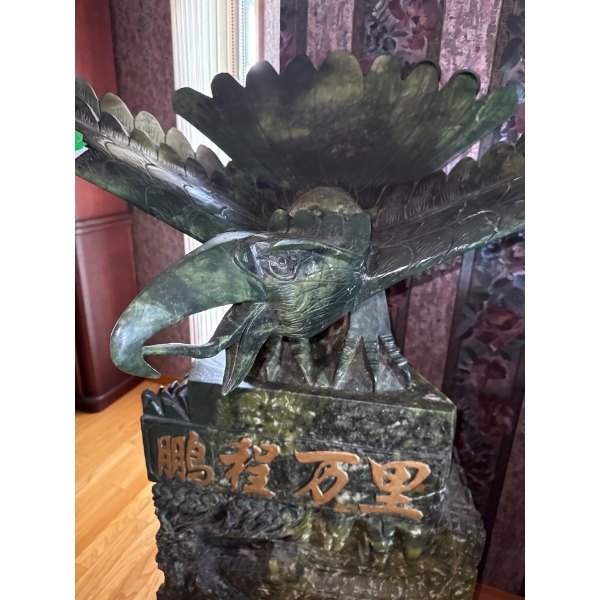 Large Chinese Inscription Eagle Statue - 63in Wide, 54in Tall 