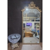 Vintage Etched Mirror (14W, 29T) w/ Lovely Brass Base Crystal Candy Dish 