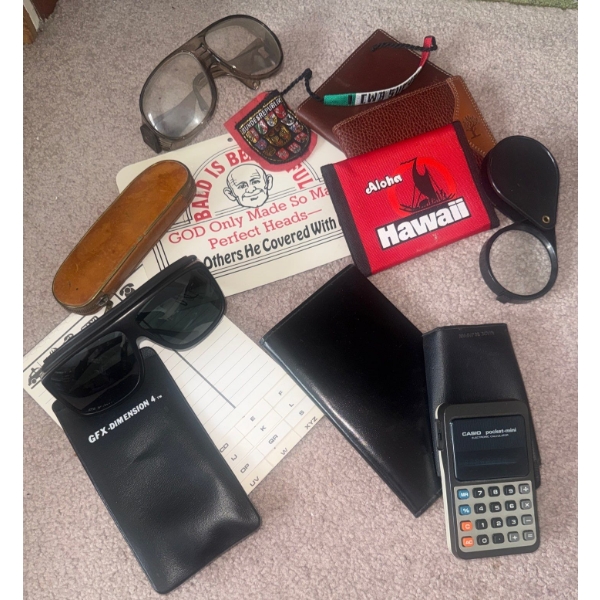 Collectible Vintage Accessories - Pocket Magnifier Eye Glasses Shades Genuine Leather Wallets & more