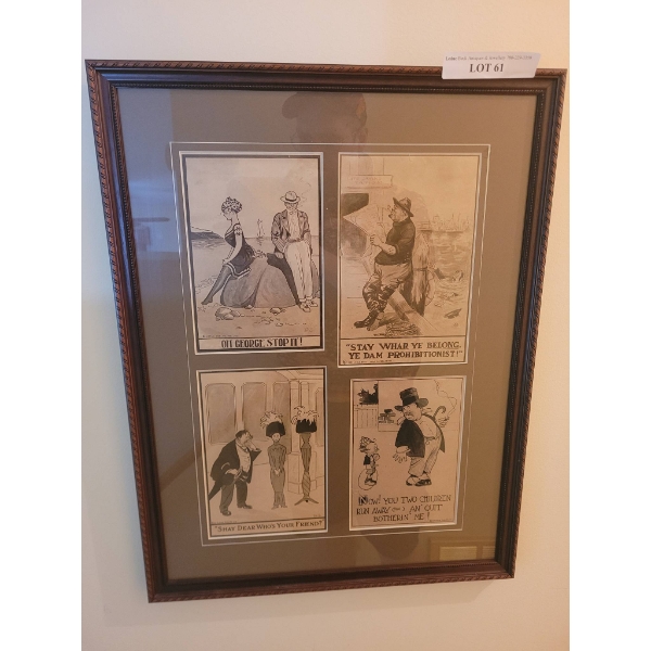Framed Set of Four Vintage-Style Comedic Prints