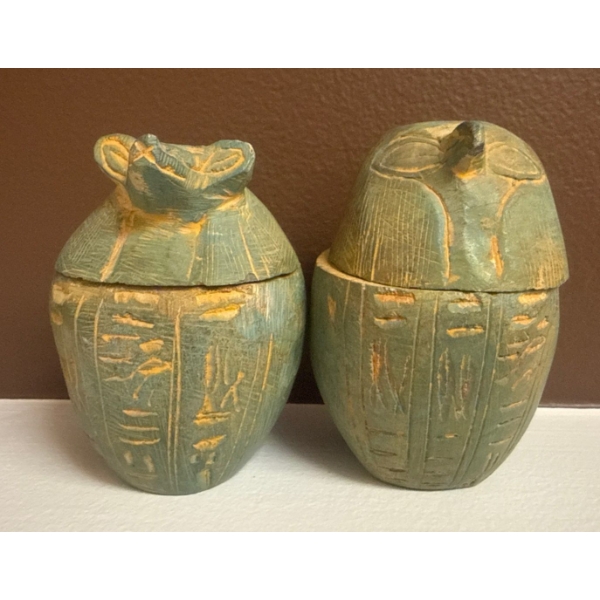 Ancient Egyptian Glazed Stone Canopic Jars w/ Lids 4"Tall