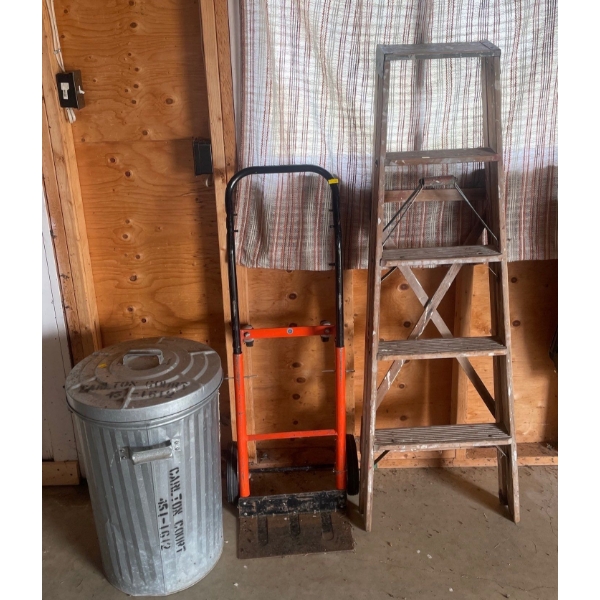 Dolly, Ladder (59T), and Metal Can 