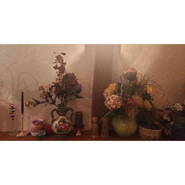 Galileo Thermometer, Wax Warmer, Pitcher 12 T, Tassel Candlesticks, Greenery- Tallest in Vase: 31 T