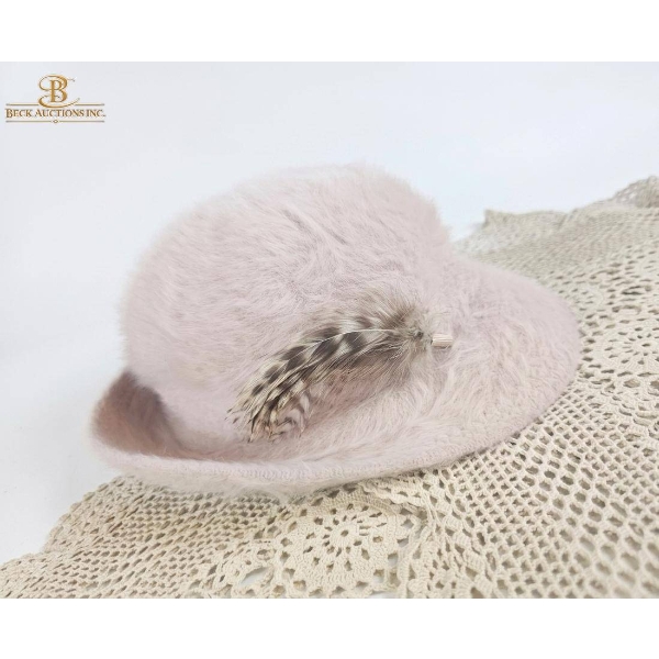 Vintage Beige Crocheted Blanket, Kangol Hat, and White Handbag Set