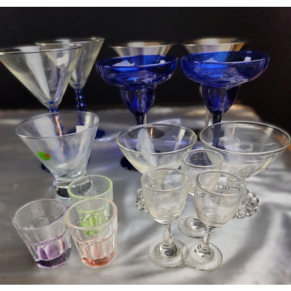 Martini and Margarita Glasses, Olive Glass, Shot Glasses