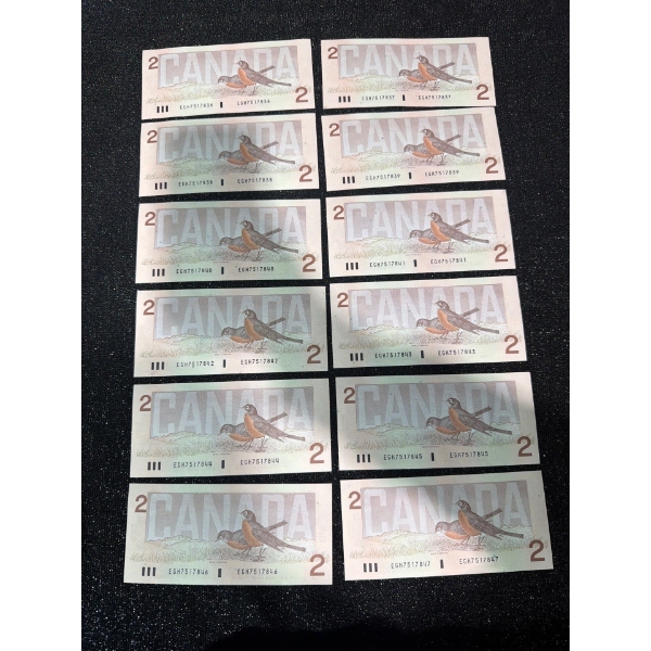 Canadian $2 Bills Consecutive Serial Numbers