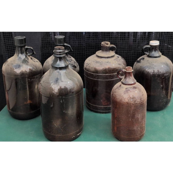 6 Vintage Glass Beer and Soda Jugs Including A&W