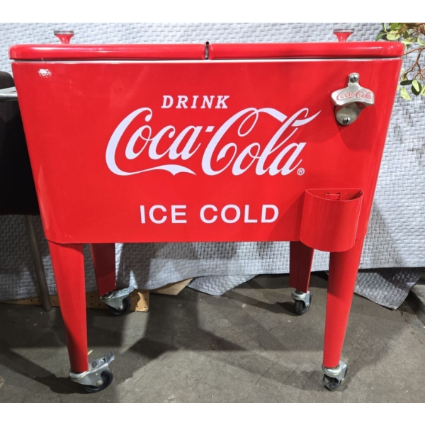 Coca-Cola Beverage Cooler on Wheels "Drink Coca-Cola Ice Cold"