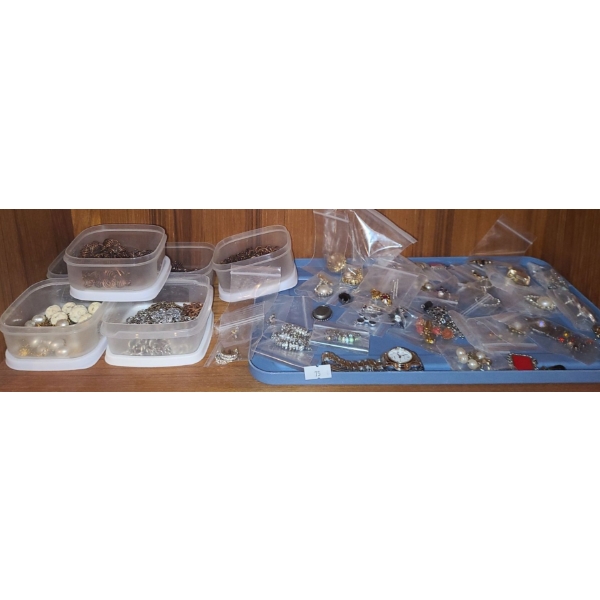 Assorted Women's Costume Jewelry: Necklaces, Lorus Watch, Earrings, Strength Pin