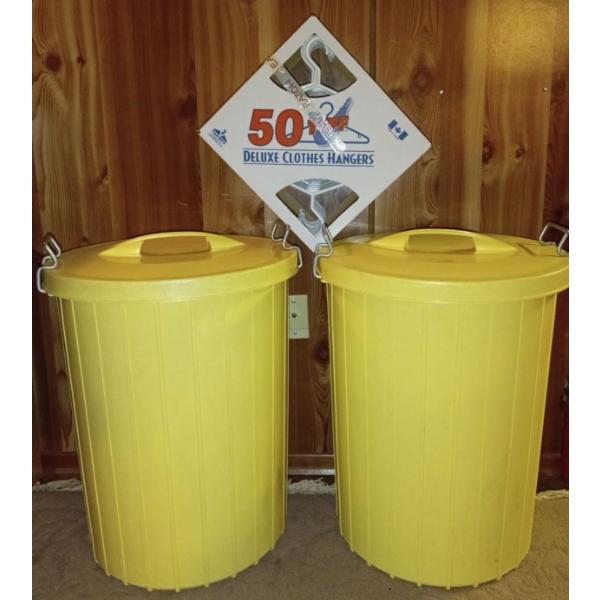 Two Large Laundry Pails & Brand New Box Of Hangers