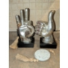 Image 1 : Silver Polystone Decorative Hands Sculptures 11"Tall  w/ Tasselled Jute Decor 