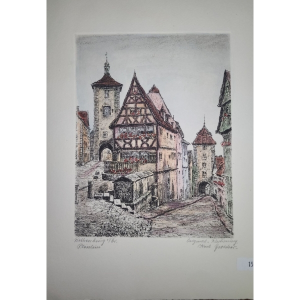 Old City Drawing 8 X 12, Unframed, Signature Illegible 
