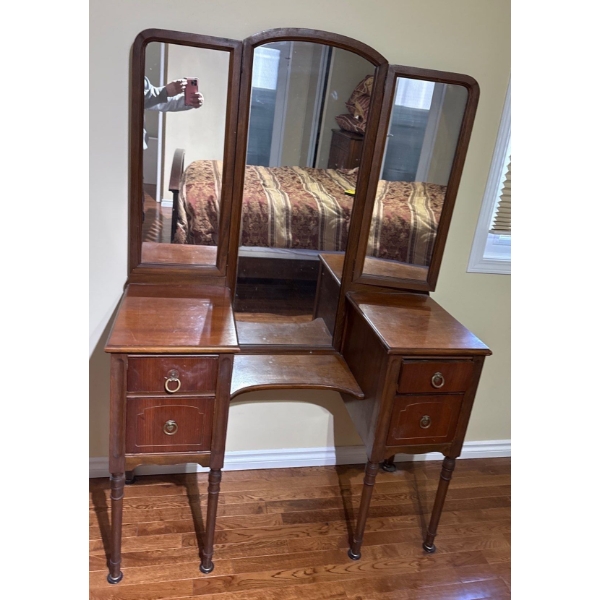 Vintage Wooden Vanity, No Chair - 44W, 18D, 64T 